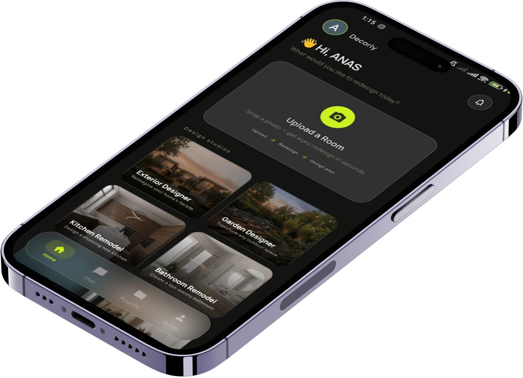 Decorly app running on iPhone